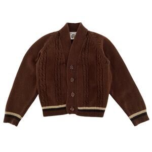 70s kids brown cable knit cardigan sweater 1970s vintage